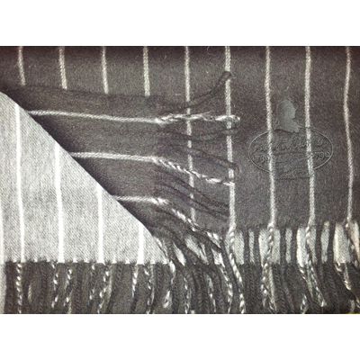 Scarf - Lambswool/Angora - 2-tone Black and grey stripe, embroid